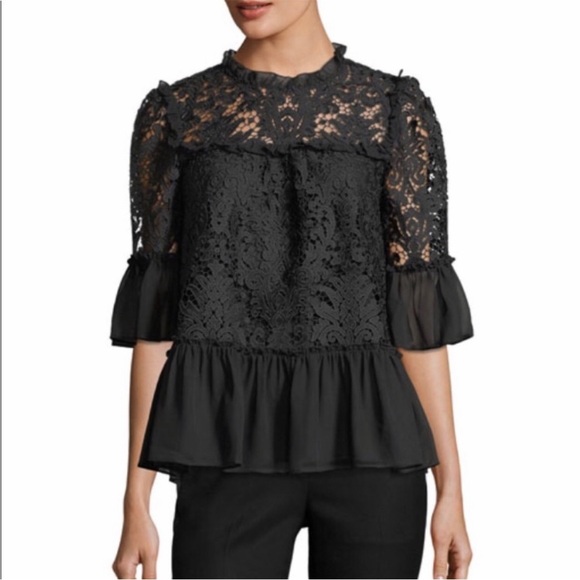 Kate Spade New York Lace‎ Bell-Sleeve Peplum Top - Picture 1 of 8